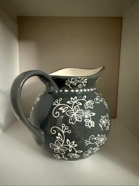 Temptations Olive Green Pitcher with White Floral Motif